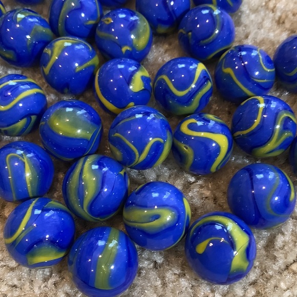 set of 5 Van Gogh mega glass marbles. blue and yellow - Picture 3 of 5
